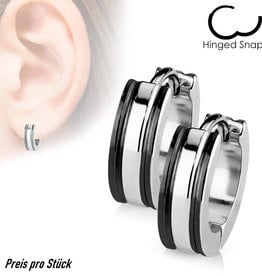 Edelstahl Creolen Schwarz-Silber – Unisex | 4 mm breit | Klappverschluss