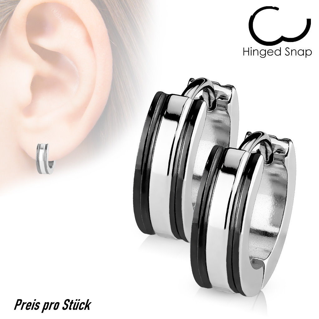 Edelstahl Creolen Schwarz-Silber – 4 mm breit