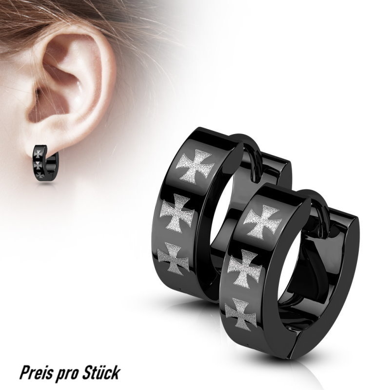 Schwarze Klappcreolen Edelstahl