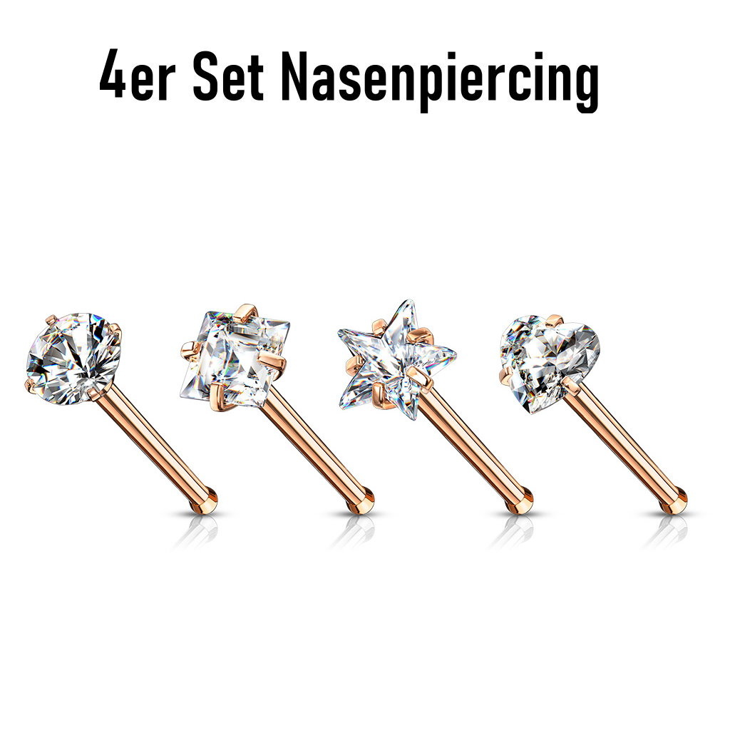 4er Set Nasenstecker Rose