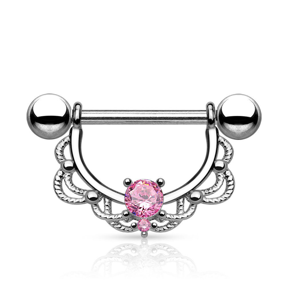 Brustwarzenpiercing mit pinken Stein