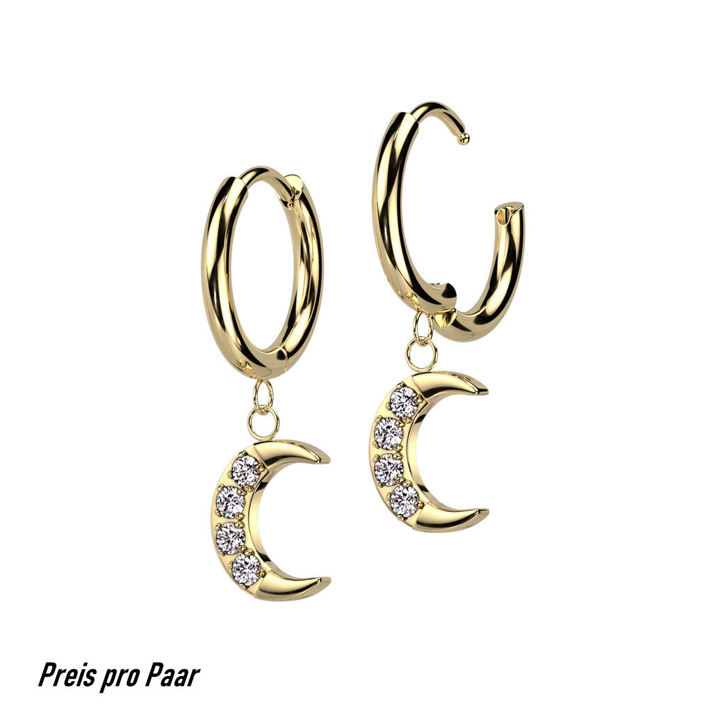 Goldfarbige Creolen mit Mondanhänger