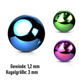1,2 mm Piercing Kugel – Chirurgenstahl eloxiert | Pink, Grün & Blau | 3 & 4 mm