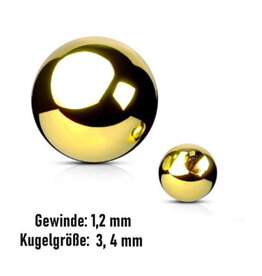 1,2 mm Piercing Kugel Gold – Chirurgenstahl 316L / PVD | 3 & 4 mm | Ersatzkugel