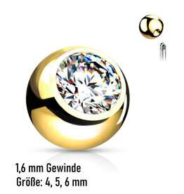 1,6 mm Piercing Kugel mit Kristall-Zirkonia – Chirurgenstahl 316L / PVD | Ersatzkugel