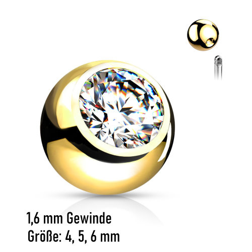 Goldene 1,6 mm Piercing-Kugel mit Kristall