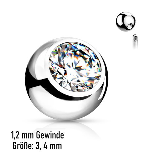 1,2 mm Piercing Kugel mit Kristall-Zirkonia – Ersatzkugel