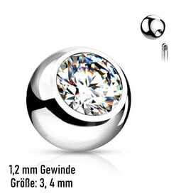 1,2 mm Piercing Kugel mit Kristall-Zirkonia – Chirurgenstahl 316L | Ersatzkugel