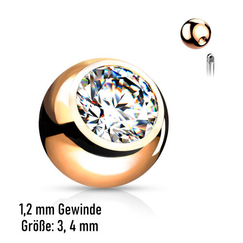 1,2 mm Piercing Kugel Roségold – Kristall-Zirkonia | 3 & 4 mm