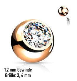1,2 mm Piercing Kugel Roségold – Chirurgenstahl 316L PVD | Kristall-Zirkonia | 3 & 4 mm