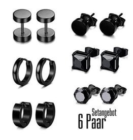 Ohrring Set – 6 Paar Edelstahl Ohrringe in Schwarz | Ohrstecker & Creolen | Unisex