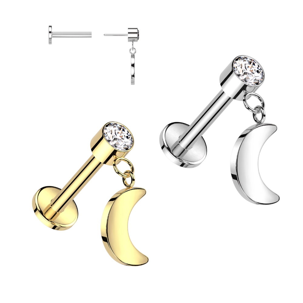 Titan Labret Piercing mit Mond-Anhänger