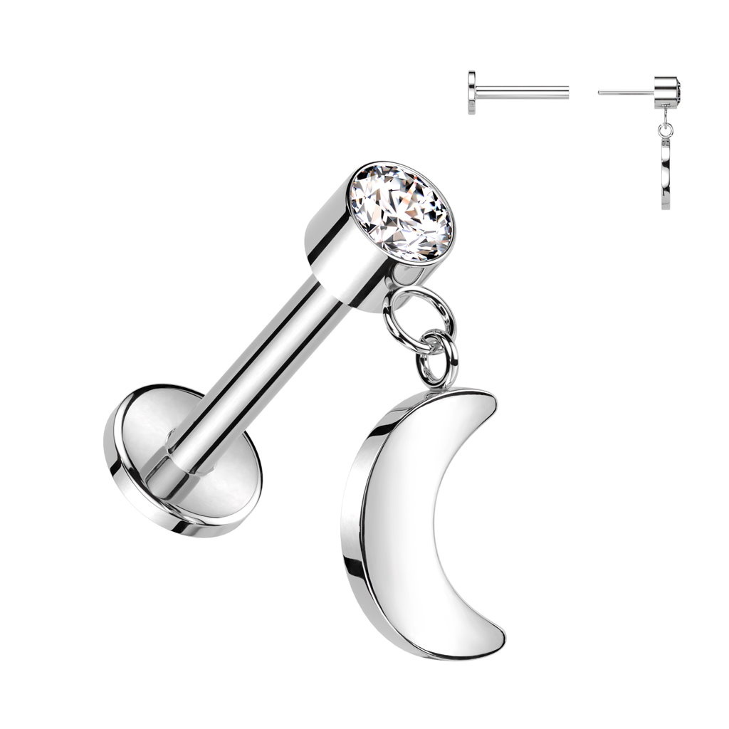Titan Labret Piercing mit Mond-Anhänger