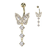 Bauchnabelpiercing Schmetterling Gold mit funkelnden Kristallsteinchen