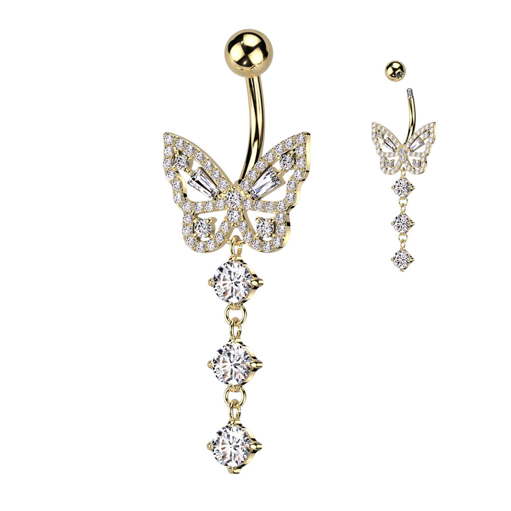 Bauchnabelpiercing Schmetterling Gold mit funkelnden Kristallsteinchen
