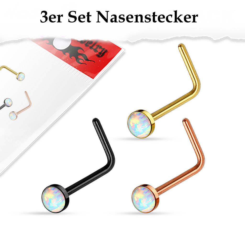 3 Set - Nasen Piercing Opal