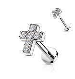 Labret Piercing Kreuz mit Kristall – Innengewinde