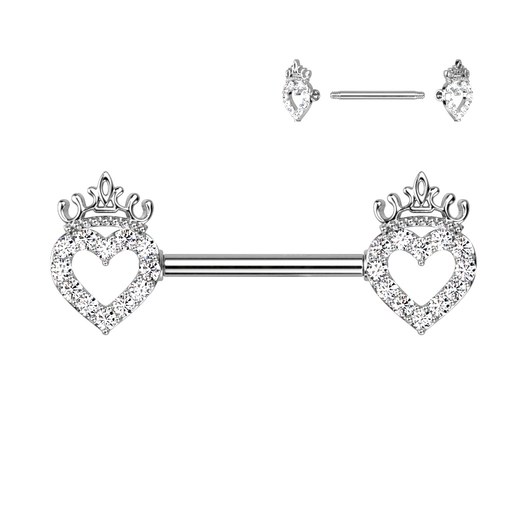 1,6 mm Nippelpiercing Herz mit Krone