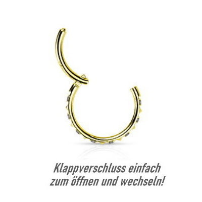 Goldfarbiger Clicker Ring mit 6 Kristall-Zirkonia
