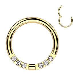 Goldfarbiger Clicker Ring mit 6 Kristall-Zirkonia – Chirurgenstahl 316L PVD | 8 & 10 mm Durchmesser
