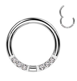 Clicker Ring mit 6 Kristall-Zirkonia – Chirurgenstahl 316L | Silber | 8 & 10 mm Durchmesser
