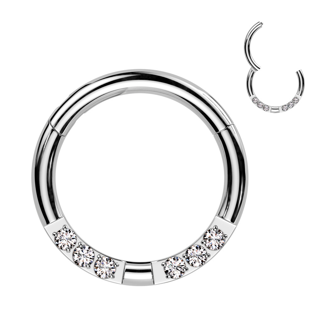 Clicker Ring mit 6 Kristall-Zirkonia