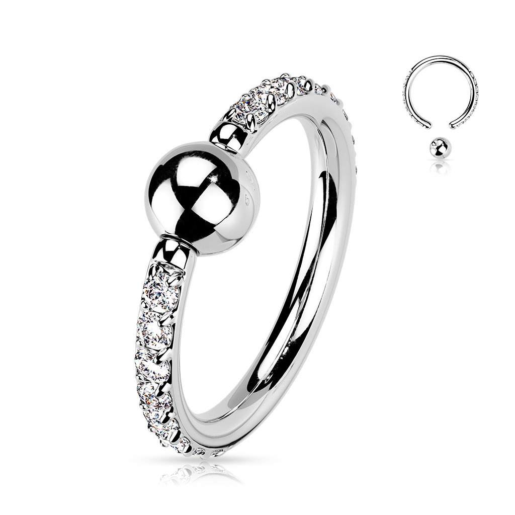 1,2mm Piercing Ring Titan mit Zirkoniasteinchen