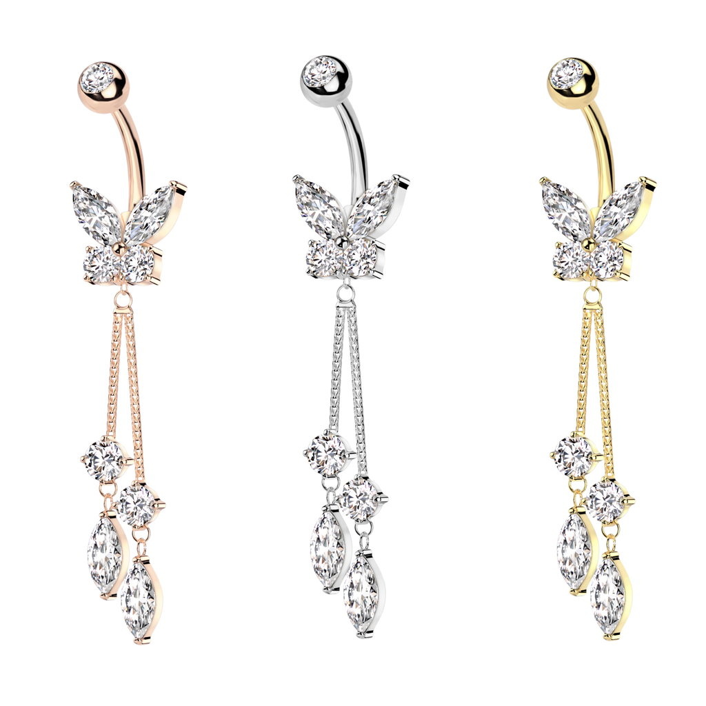 Bauchnabelpiercing Schmetterling mit Anhänger – Chirurgenstahl 316L PVD
