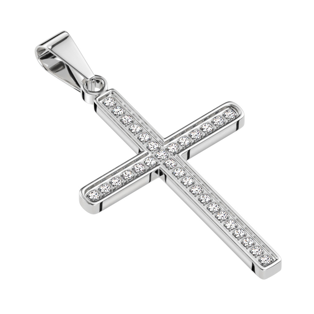 Edelstahlkette Kreuz mit Zirkonia