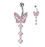 Bauchnabelpiercing Schmetterling mit pinkem Kristall