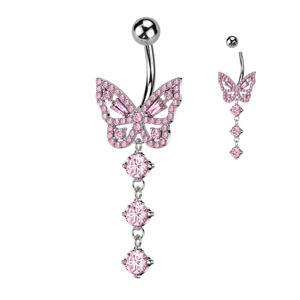 Bauchnabelpiercing Schmetterling mit pinkem Kristall