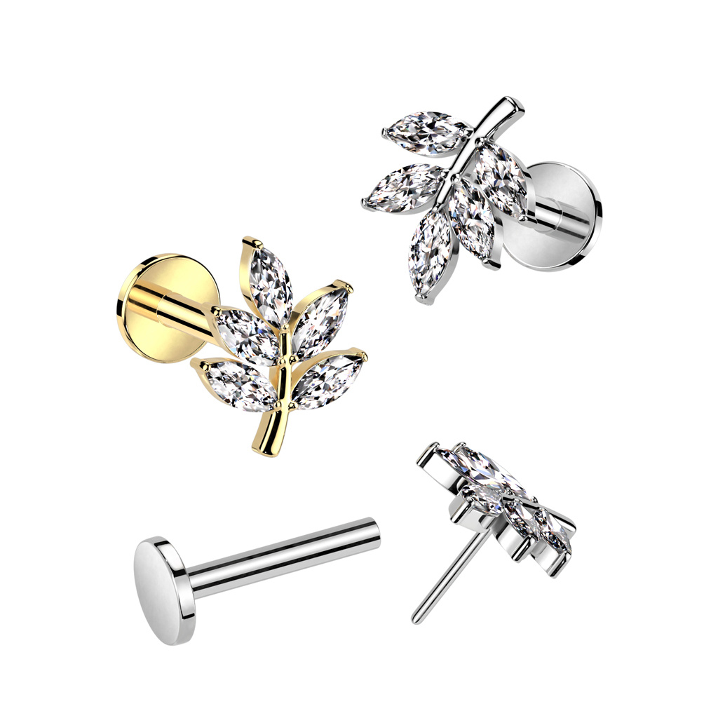 Labret Stecker Blatt mit Zirkonia