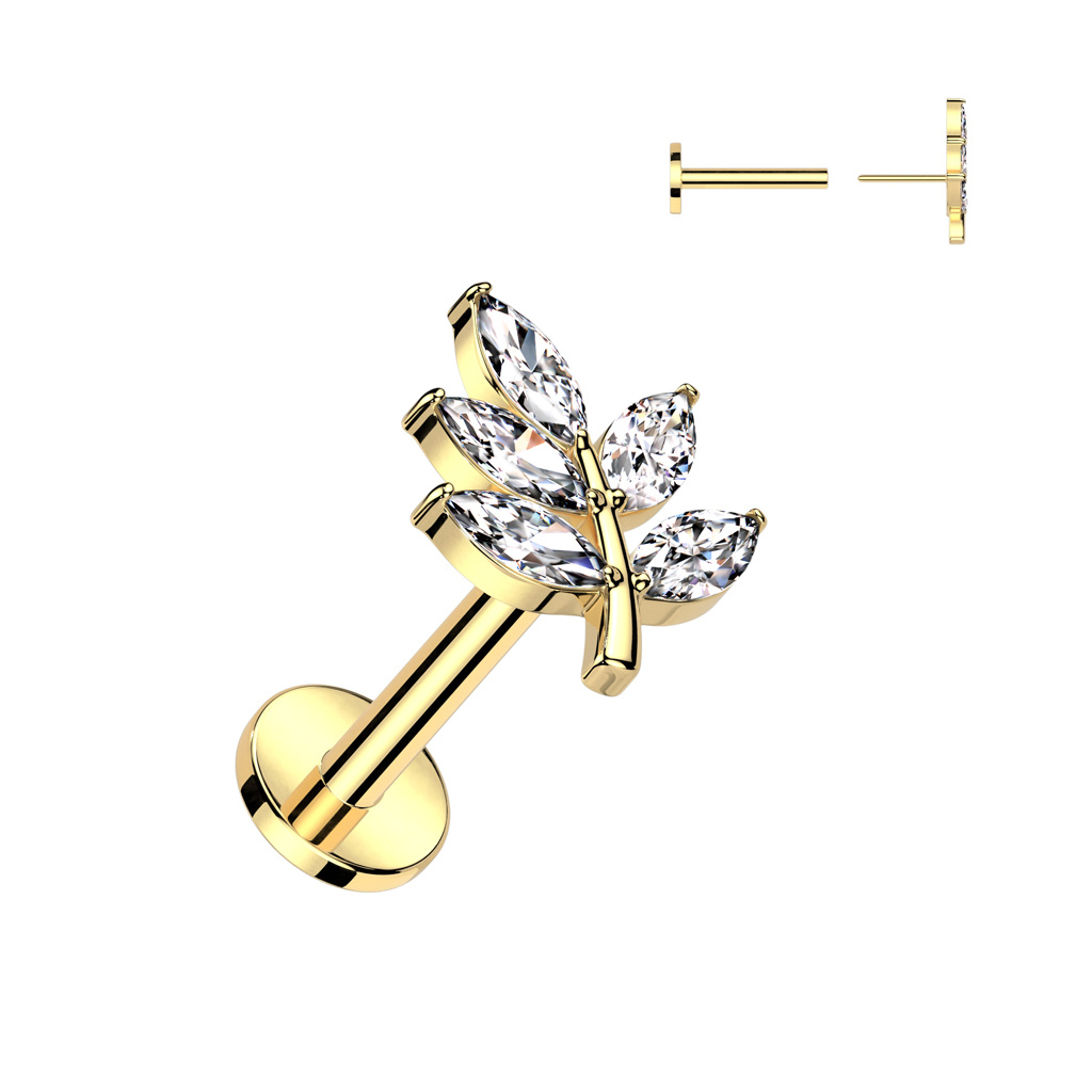 Labret Stecker Blatt mit Zirkonia