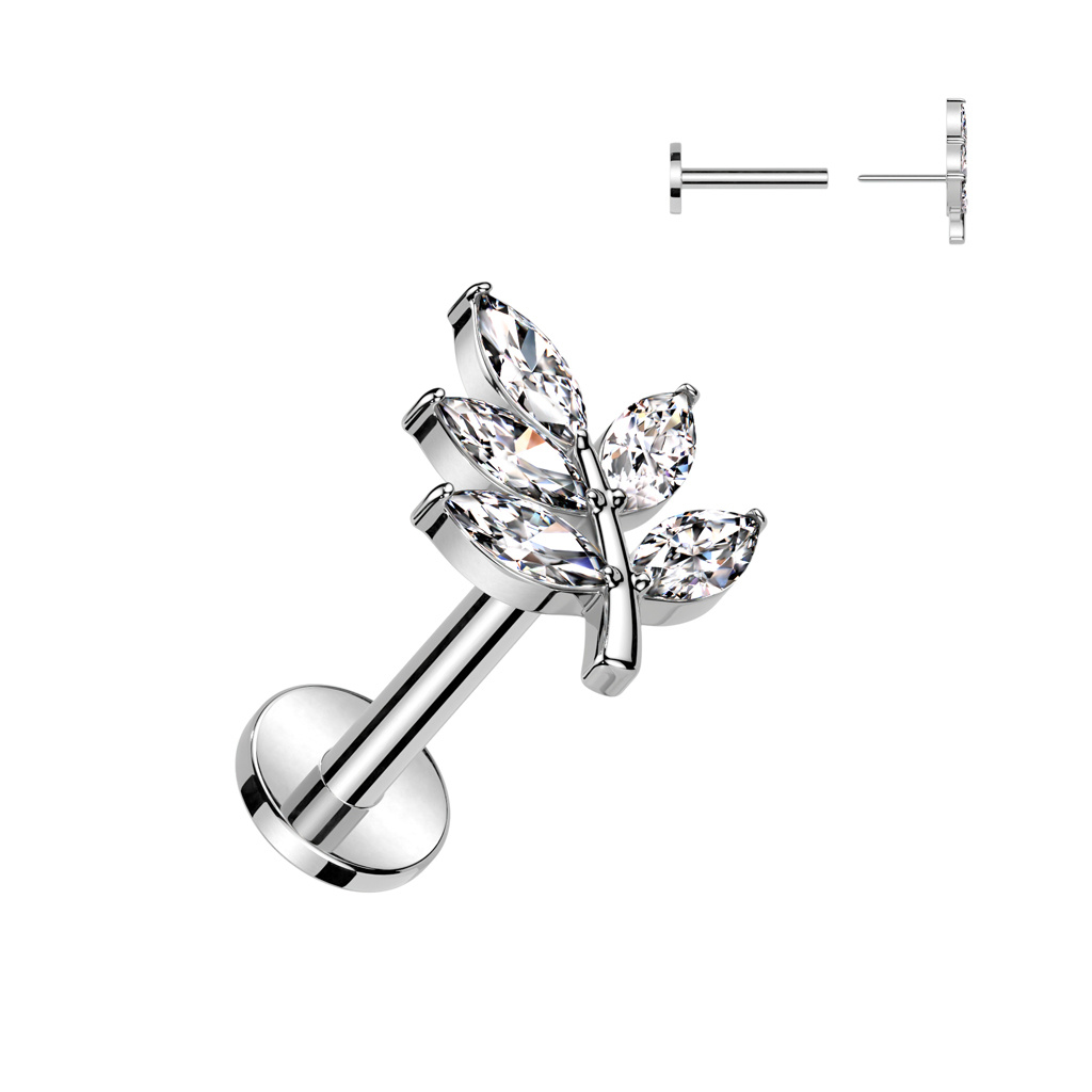 Labret Stecker Blatt mit Zirkonia