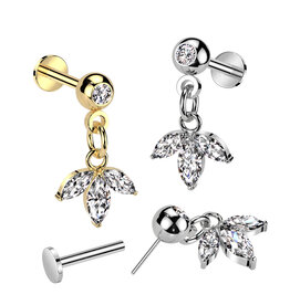 Tragus & Helix Piercing mit Blumen-Anhänger – Chirurgenstahl 316L / PVD | Push-In | 1,2 x 8 mm