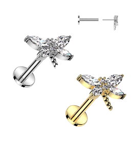 Labret Stecker Schmetterling – Push-In Verschluss | Chirurgenstahl 316L PVD | 1,2 x 8 mm | Gold & Silber