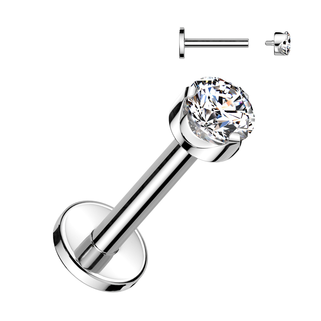 Titan Labret mit Zirkonia-Stein – Innengewinde