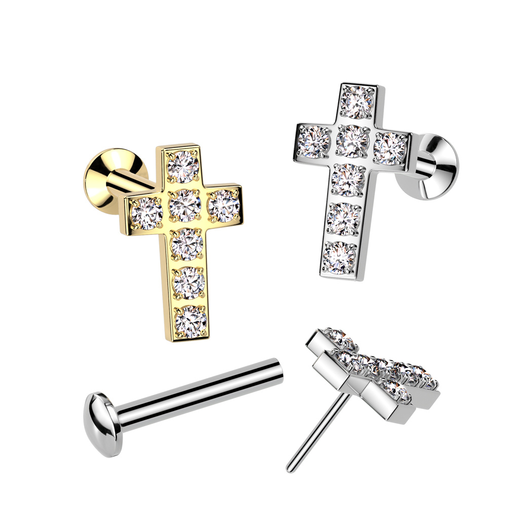 Tragus Stecker Kreuz mit Zirkonia