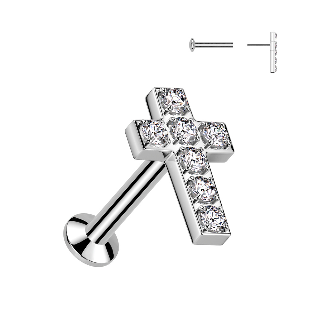Tragus Stecker Kreuz mit Zirkonia
