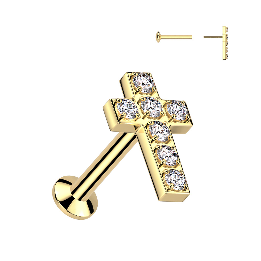 Tragus Stecker Kreuz mit Zirkonia