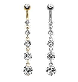 Bauchnabelpiercing mit langem Anhänger & 5 Zirkonia-Steinen – Chirurgenstahl 316L | Gold & Silber