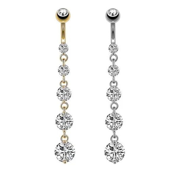 Bauchnabelpiercing mit langem Anhänger & 5 Zirkonia-Steinen