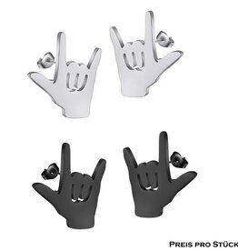 Ohrstecker Rocker Hand aus Edelstahl – Silber oder Schwarz | Schmetterlingsverschluss