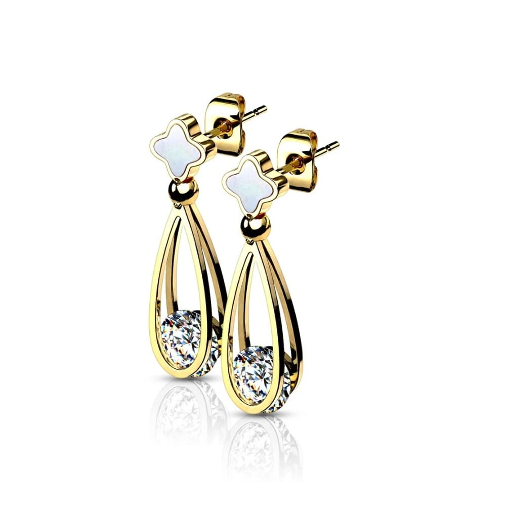 Goldfärbige Ohrstecker Blume mit Kristallstein
