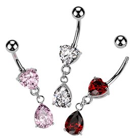 Bauchnabelpiercing Herz mit Anhänger – Chirurgenstahl 316L | Pink, Rot & Kristall | 1,6 x 10 mm