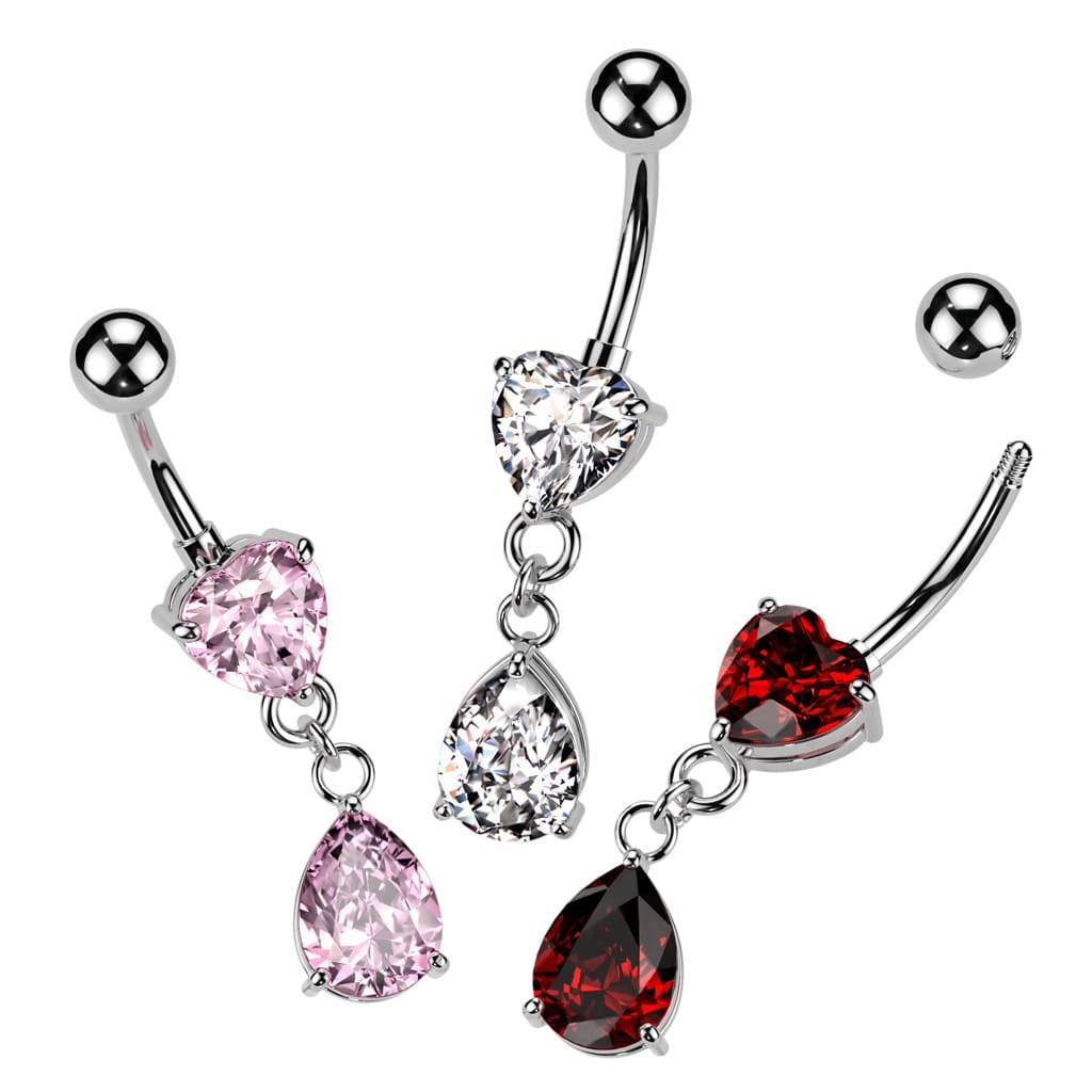 Bauchnabelpiercing Herz mit Anhänger – Pink, Rot & Kristall