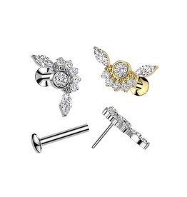 Piercingstecker Labret mit Kristall-Zirkonia – Push-In Verschluss | Chirurgenstahl | 1,2 x 8 mm | Gold & Silber