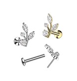 Labret Piercing Blatt mit Zirkonia