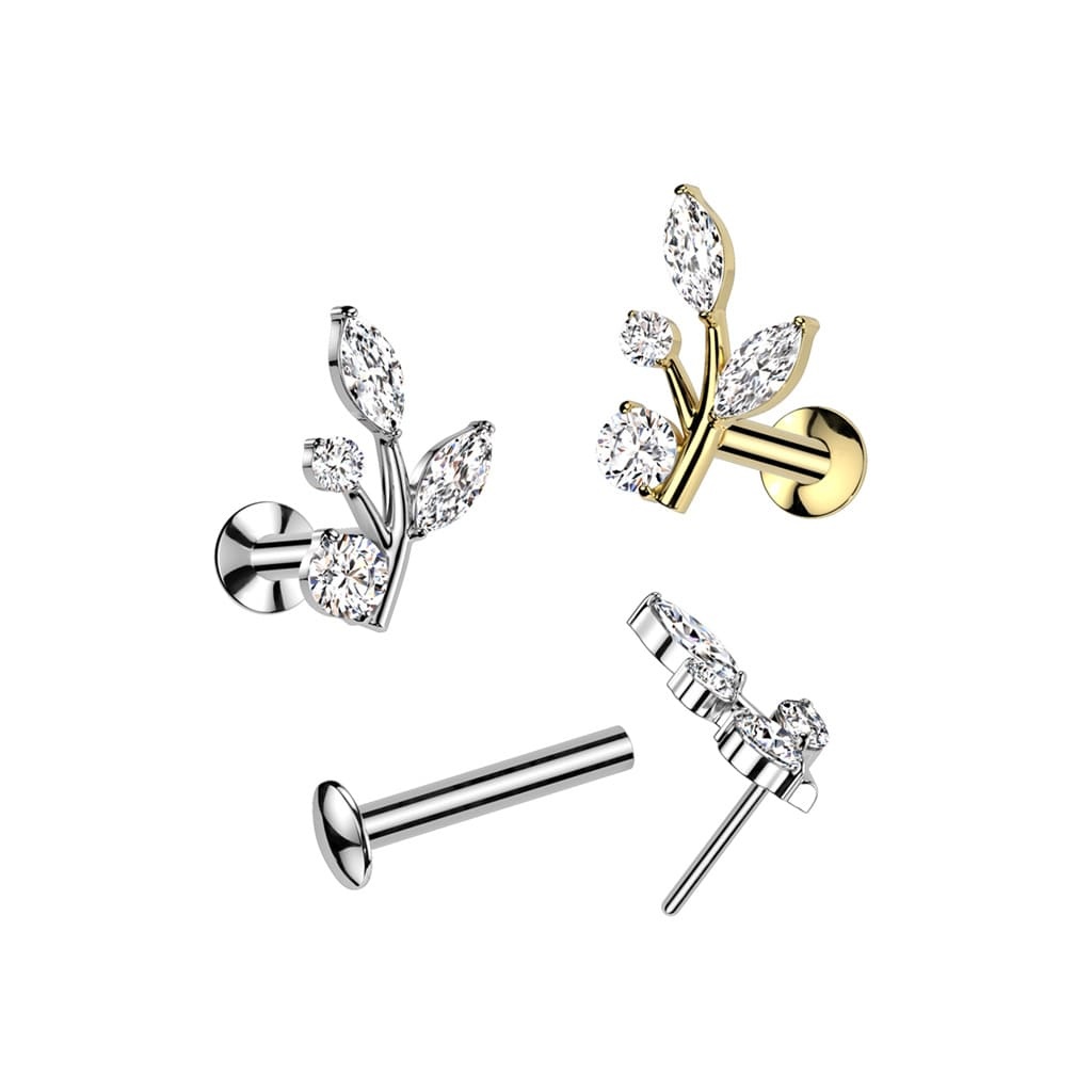 Labret Piercing Blatt mit Zirkonia