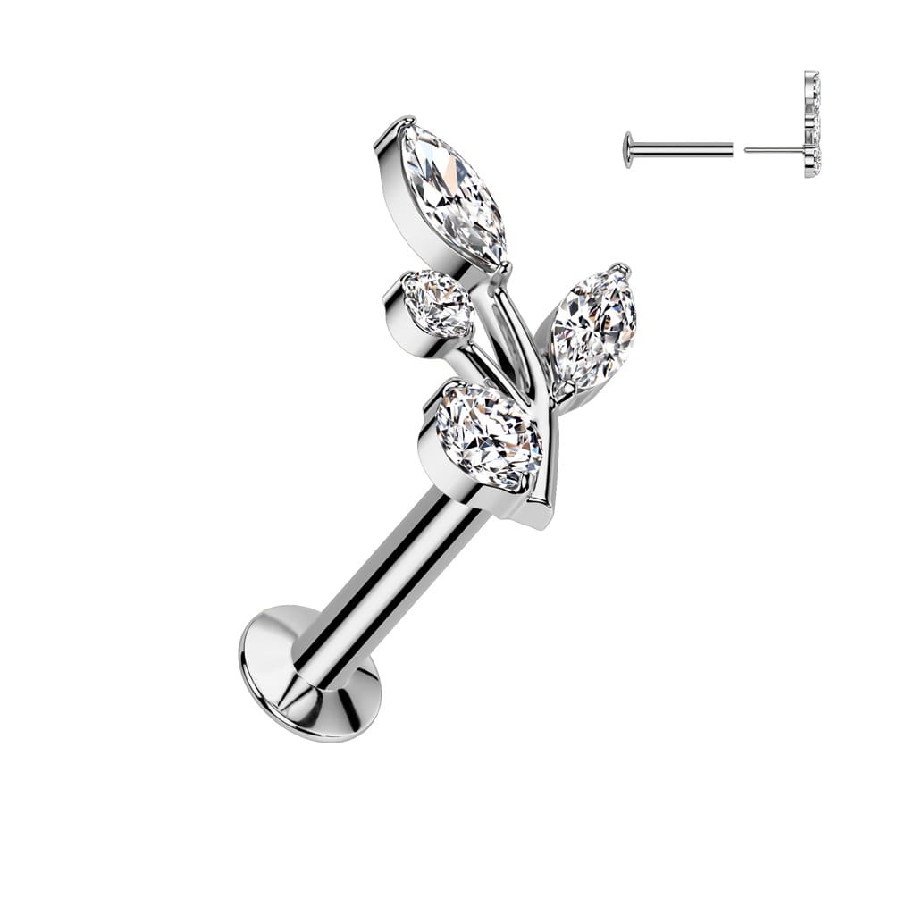 Labret Piercing Blatt mit Zirkonia